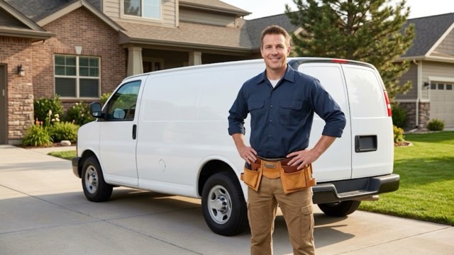 Spokane Washer Repair technician and service van outside a customer's home
